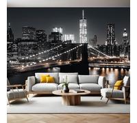 Black Wall Murals for Living Room Brooklyn Bridge at Night 3D Print Photo Wallpaper Luxury Design Modern Non-Woven Wall Mural Sofa TV Kids Bedroom Decoration 200 x 140cm