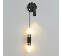 Black Wall Sconce Minimalist LED Art Wall Lamp Aluminum Bedside Hanging Wire Wall Light, 3000K/4000K/6000K Adjustable, 18W Gold Long Tube Sconces Home Decor Lighting