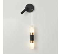Black Wall Sconce Minimalist LED Art Wall Lamp Aluminum Bedside Hanging Wire Wall Light, 3000K/4000K/6000K Adjustable, 18W Gold Long Tube Sconces Home Decor Lighting