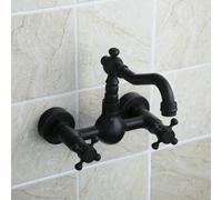 Black WallMounted Faucet with 2 Handles Ceramic Base ORB Finish Ideal for Bathroom Sink & Bathtub Stylish Mixer Tap Modern Design