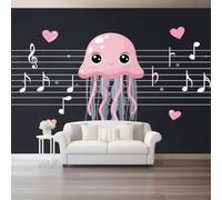 Black Wallpaper - Dreamy Jellyfish Musical Notes Wall Mural - Wall Murals for Office Living Room Bedroom Sofa TV Background Large Mural Poster - Home Decor Art - 200 x 140 cm (W x H)