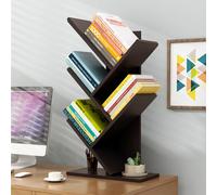 (Black Walnut, 5 Tier) Freestanding Tree Bookshelf Wood Display Shelf Organiser