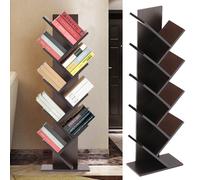 (Black Walnut, 9 Tier) Freestanding Tree Bookshelf Wood Display Shelf Organiser