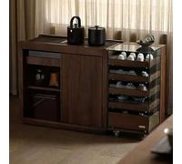 Black Walnut Sideboard Tea Table, Portable Wood Tea Cabinet with Storage, Small Movable End Table for Living Room, Stylish and Functional Tea