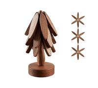 Black Walnut Tree Shape Wooden Trivet Set, Foldable Natural Insulation Mat for Hot Dishes/Pot/Bowl/Teapot/Hot Pot Holders - Set of 3