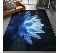 Black Washable Area Rug 120 x 160 cm, Simple Mysterious Lotus Photography Printed Design Short Lint Non-Slip Backing Carpet For Living Room, Open-Plan Lounge Tea Rooms Country Estates Outdoor Rug