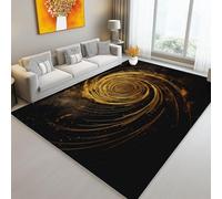 Black Washable Area Rug 120 x 160 cm, Simple Mysterious Spiral Illustration Printed Design Short Lint Non-Slip Backing Carpet For Living Room, Open-Plan Lounge Tea Rooms Country Estates Outdoor Rug