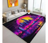 Black Washable Area Rug 140 x 200 cm, Futuristic Style City Architecture Lakes Non-Slip Rugs Soft Stain Resistant Easy - Floor Carpet for Living Room Bedroom
