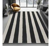 Black Washable Area Rug 80 x 150 cm, Simple Classic Lines Printed Design Short Lint Non-Slip Backing Carpet For Living Room, Open-Plan Lounge Tea Rooms Country Estates Outdoor Rug