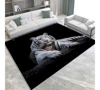 Black Washable Area Rugs Animal White Tiger Area Rug For Living Room 140 X 200 Cm Soft Faux Short Pile Carpet Mat Durable Enough Foldable Apply To Bedroom Dining Room,120 X 170 Cm