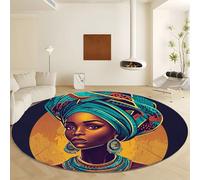 Black Washable Round Carpet Living Room Area Rugs, 210 cm Portrait Of An African Woman Short Pile Round Rugs Non-slip Soft Decorate Carpet Ideal for Living Room Bedroom Nursery Kids Baby Room