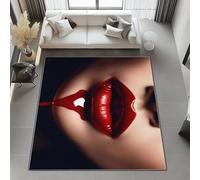Black Washable Rug 180x240 cm, Non Slip with Rubber Backing Soft Low-Pile Area Rug - Beautiful Female Lips Printed Carpet for Bedroom living room Lounge Dining Room Office
