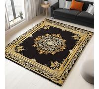 Black Washable Rugs Living Room 140 x 200 cm Soft Short Pile Area Rug, Baroque Symmetrical Border Carpet - for Indoor Bedroom Living room Dining Room Home Office