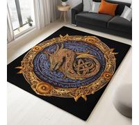 Black Washable Rugs Living Room 90 x 150 cm Soft Short Pile Area Rug,Viking Symbols Celtic Dragon Pattern Carpet, for Indoor Bedroom Living room, Dining Room Home Office