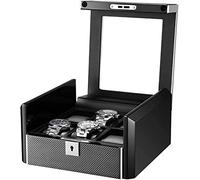 Black Watch Box 6 Slots Leather Watch Display Organizer Case Clear Glass Top Lockable Watch Storage Box for Men Women Watch Winder,B