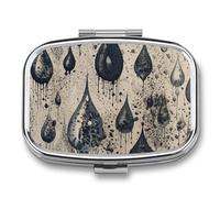 Black Water Drop Pattern Pill Box 2 Compartment, Portable Pill Case with Mirror for Pocket Purse Travel, Mini Metal Medicine Organizer for Vitamins Fish Oil