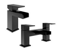 Black Waterfall Bath and Basin Tap Set - Quadra