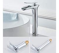 Black Waterfall Faucet Hot and Cold Washbasin Bathroom Vanity Sink Faucet On The Countertop Pure Copper Ceramic Spool,Kitchen Sink Taps Needed，Silver High
