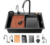 Black Waterfall Kitchen Sink Drop In Workstation with Faucet Multifunctional Sinks with Accessories For Restaurant Kitchen Bar(80 * 45cm/31.5 * 18in)