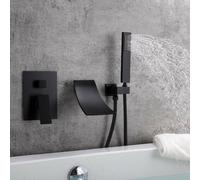 (Black) Waterfall Wall-Mount Tub Faucet with Handheld Shower Head Chrome Spout Bathtub Hand Solid Brass Wall Mount Filler for Bathroom