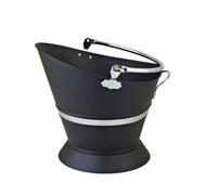 Black Waterloo Bucket With Silver Band Stylish Fireside Coal And Ash Storage - Ing038