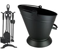 Black Waterloo Coal Storage Bucket + 22" 5 Piece Companion Set Fireside Tools