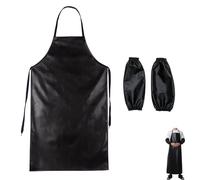 Black Waterproof Apron with Sleeves, Faux Leather Apron, Work Apron, Personalised Chef's Apron, Men's Black, for Cook, Butcher, Hairdresser, Dishwashing, Cleaning, Dog Grooming, black, 115 * 68cm