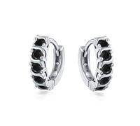 Black Wave Round Cubic Zirconia CZ Small Kpop Huggie Hoop Earrings For Women For Men Simulated Onyx Sterling Silver