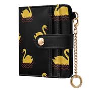 Black Wave Swans Pattern Small Women Wallet Bifold RFID Blocking Leather Compact Card Holder with Coin Pocket Zipper Purse for Girls Women Ladies