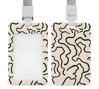 Black Wavy Lines on Light Beige Minimalist Abstract ID Badge Holder Retractable Clip Card Holder Card Protector Name Badge Name Tag for Work Office Doctor Nurse