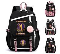(Black) Wednesday The Addams Family Kids Travel Backpack Durable Laptop Rucksack with USB Charging Port Waterproof Large Capacity Schoolbag