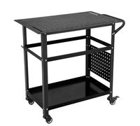 Black Welding Tables with Wheels for Shop 36"x24", Steel Welding Workbench Table On Wheels, Portable Work Bench with Casters,Tool Slots,5/8-Inch Fixture Holes,