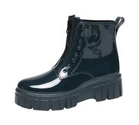 Black Wellies Waterproof Boots for Women UK Garden Shoes Huntress Gloss Boots Lady Shoes Punk Women Non Slip Socks Inside Rain Outdoor Rubber Water Rubber Womens Rain (Green,6)