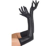 Black Wet Look Gloves Ladies Long Elbow Length Punk 80's Fancy Dress