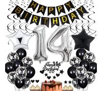 Black & White 14th Birthday Decoration - Boy & Girl Cake Decoration Set