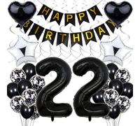 Black & White 22nd Birthday Decoration - Silver & Black Party Decoration for Women & Men