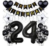 Black & White 24th Birthday Party Decoration - Silver & Black Balloons for Women & Men