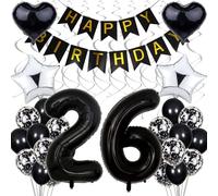 Black & White 26th Birthday Party Decoration - Silver & Black Balloons for Women & Men