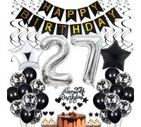 Black & White 27th Birthday Party Decoration - Cake Toppers & Table Decor for Men & Women