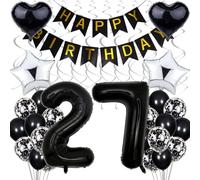 Black & White 27th Birthday Party Decoration - Silver & Black Balloons for Men & Women