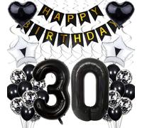 Black & White 30th Birthday Party Decoration - Silver & Black Balloons for Men & Women