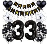 Black & White 33rd Birthday Party Decoration - Silver & Black Balloons for Men & Women