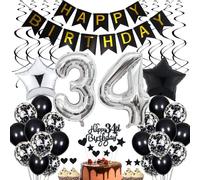 Black & White 34th Birthday Decoration - Cake Toppers & Party Supplies for Men & Women
