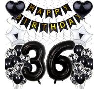 Black & White 36th Birthday Party Decoration - Silver & Black Balloons for Women & Men