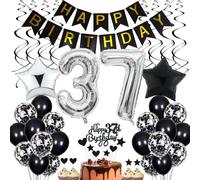 Black & White 37th Birthday Decoration - Cake Toppers & Party Supplies for Men & Women