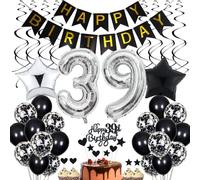 Black & White 39th Birthday Party Decoration - Cake Toppers & Table Decor for Men & Women