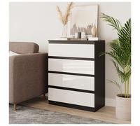 (Black & White) 4 Drawer High Glossy Wooden Bedroom Chest Cabinet No Handle Drawer Storage