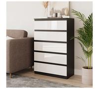 (Black & White) 5 Drawer High Glossy Wooden Bedroom Chest Cabinet No Handle Drawer Storage