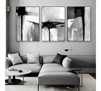 Black White Abstract Art Canvas Paintings - Grey Neutral Wall Art for Living Room - Modern Pictures 16x24inx3 No Frame