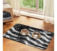 Black White American Flag Patterned Pet Feeding Mat with Water-Absorbing PU Top & Rubber Base - Anti-Slip Dog Cat Food Mat for Cats, Dogs & Pets, 40x60cm